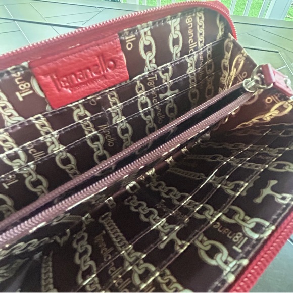 Tignanello red leather zip around wallet retro chic old money pebbled - Picture 5 of 9